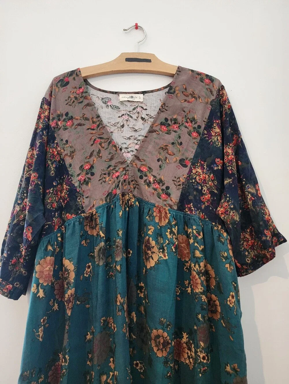 Natural Life Womens Pink Floral Ditsy Stella V-Neck Mini Dress  Large Boho